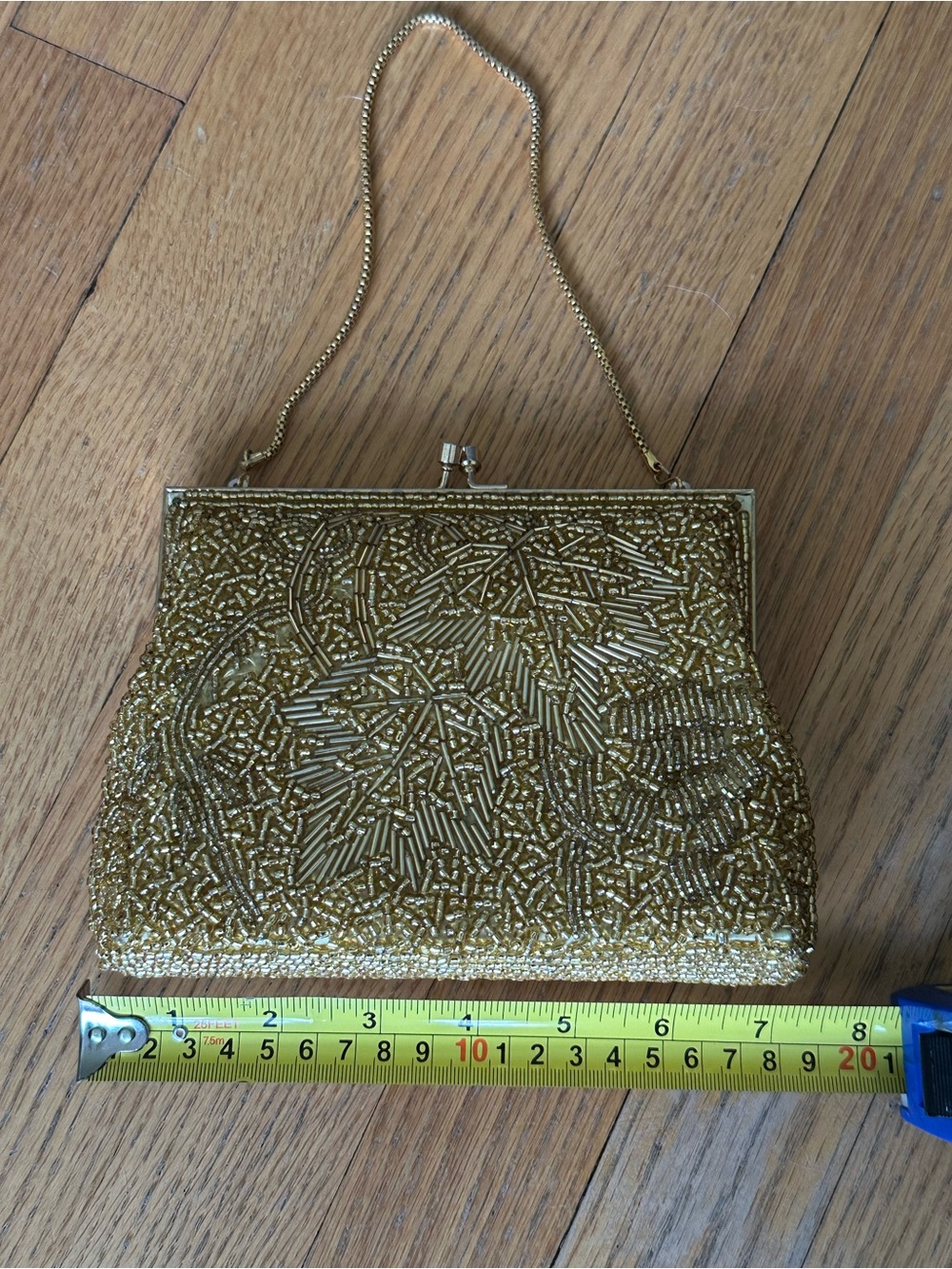 Gold Beaded Evening Clutch Handbag - Picture 5 of 6